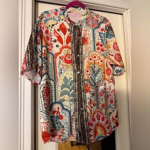 Womens Multicolor Print Short-Sleeve Button-Up Shirt and matching pants